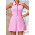 thumbnail image 5 of Womens Zip Front Tennis Dress Collar Racer Back Workout Golf Dresses Build in Shorts with Pockets Pink M, 5 of 8