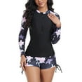 thumbnail image 6 of WREESH Women's 2-Piece Long Sleeve Rash Guard Swimsuit Set Upf 5+ Sun Protection Zipper Surf Suit with Boyshort Bottoms, Fit Swimwear for Surfing, Diving, Beach Activities Black, 6 of 9
