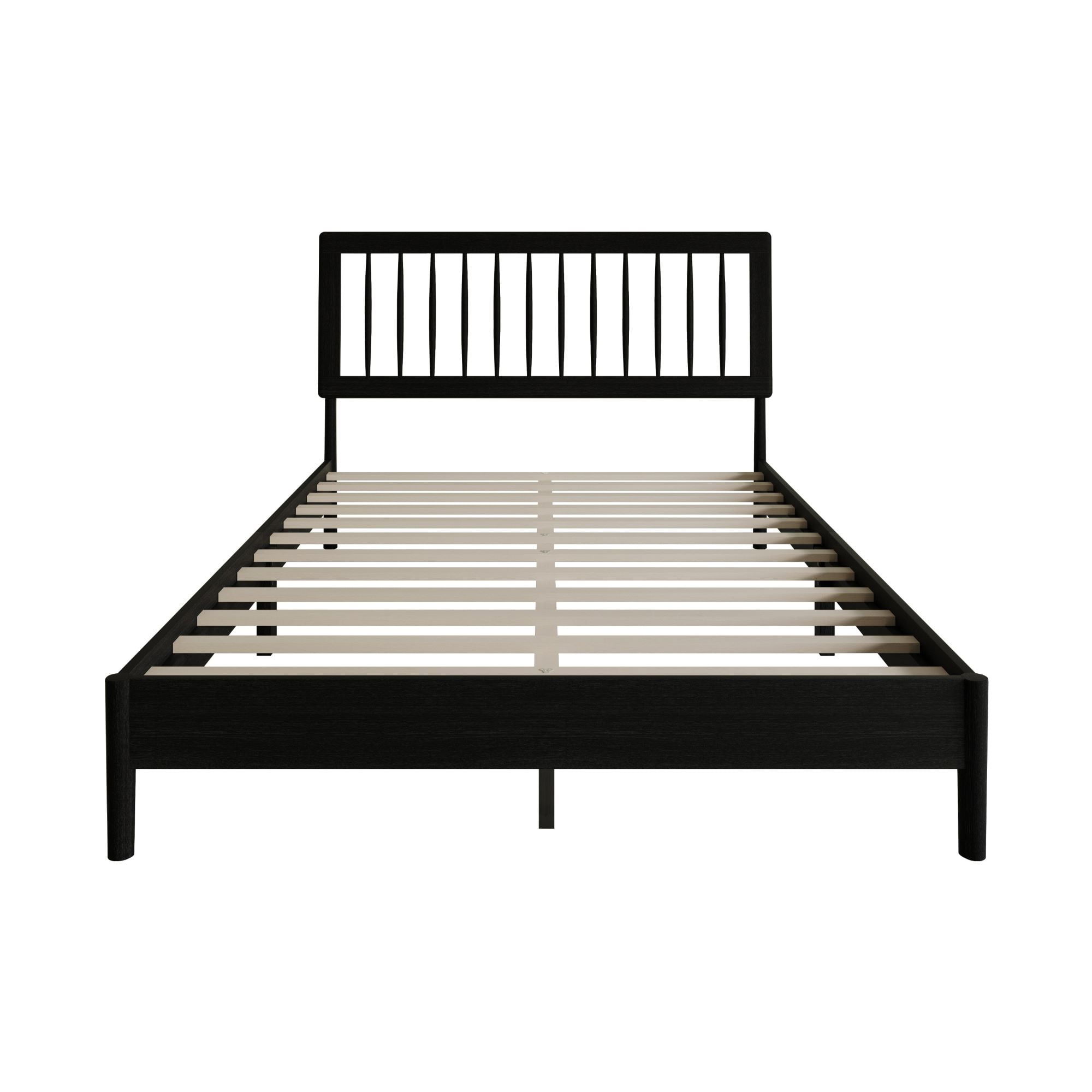 Home Design Galena Full Wood Platform Bed Frame with Vertical Spindle Headboard, Black, Easy Assembly