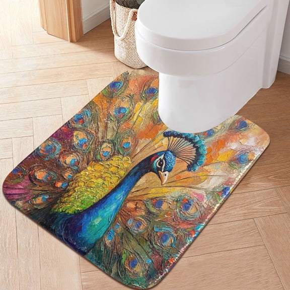 RMDQTR 20" × 24" U Shape Bathroom Rugs Plush Toilet Base Mat Soft Rugs Non Slip Absorbent Colorful Peacock