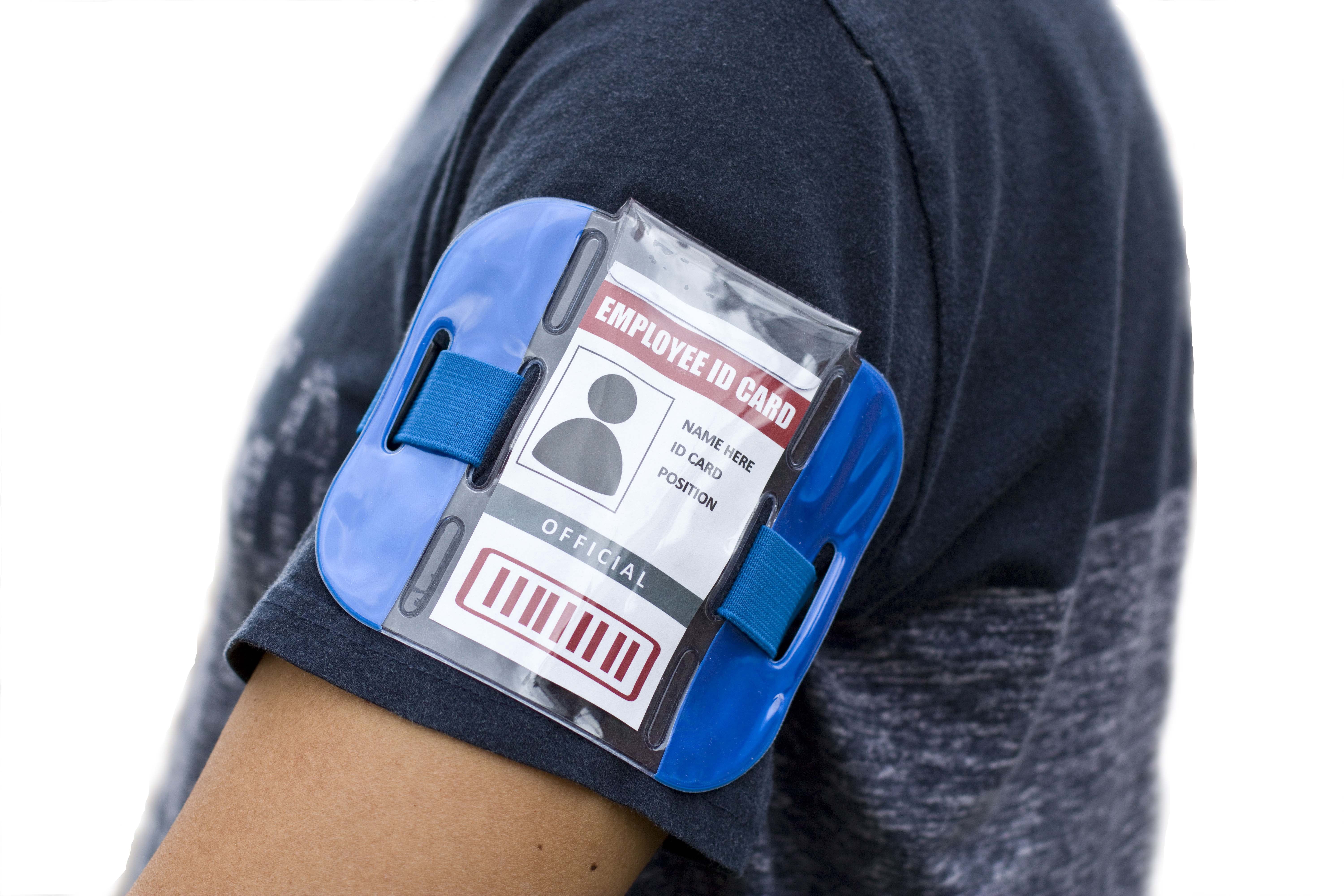 Reflective Blue Armband Badge Holder with Adjustable Strap - Pack of 50 pcs