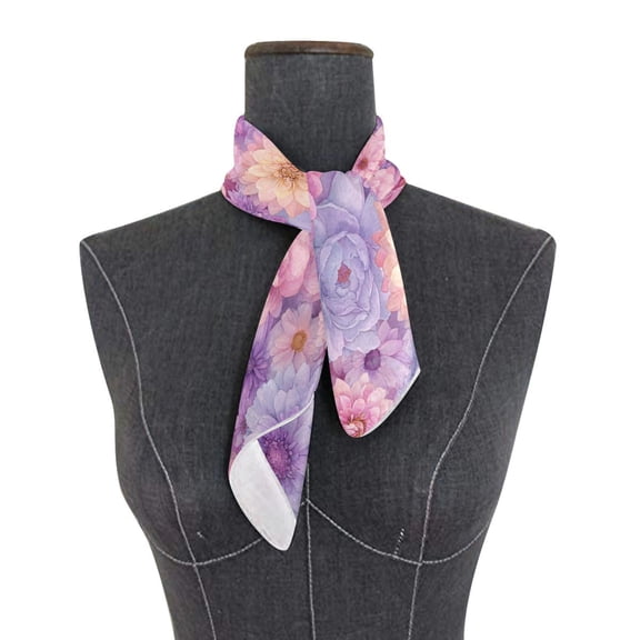 Square Scarf 24x24 Inch Soft Hue Florals Silky Satin Sun Protection Neck Scarf for Women Multi-Purpose Head Wrap Bandana for Hair Bag Decoration