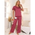thumbnail image 2 of DARING DIVA Silky Satin 2 Pieces Ruffle Top and Long Pants Sleepwear Sets S Red, 2 of 6