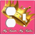 thumbnail image 2 of Metal Light Switch Plate Outlet Cover (My Room My Rules Crown Pink Tilted - Single Duplex Single Toggle), 2 of 2