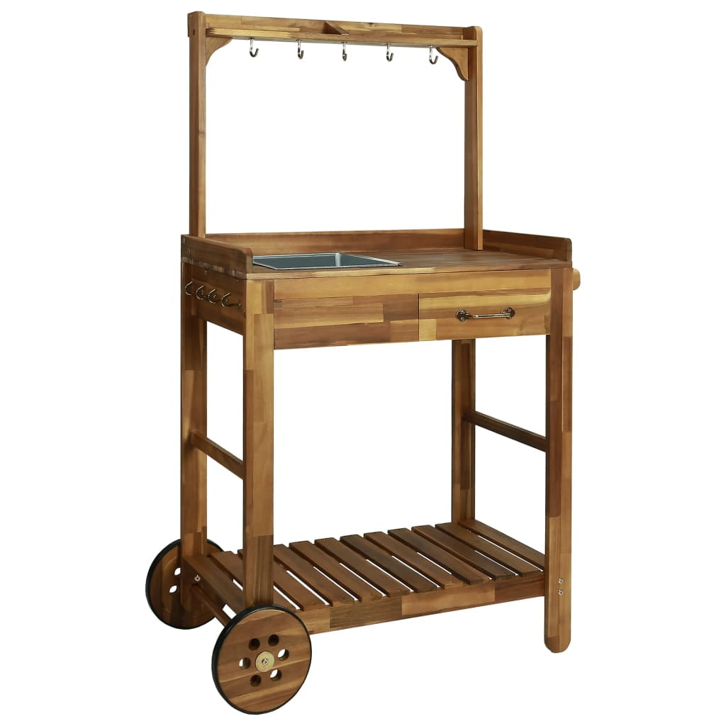 Outdoor Wood Food Serving Cart Indoor Garden Kitchen Trolley Wooden