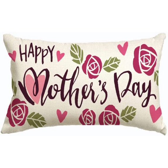 Mother''s Day Pillow Cover,Happy Mother''s Day Love Flowers Decorative Lumbar Throw Pillow Cover Case Cushion Home Bed Sofa Car Cotton Linen 12x20 Inches