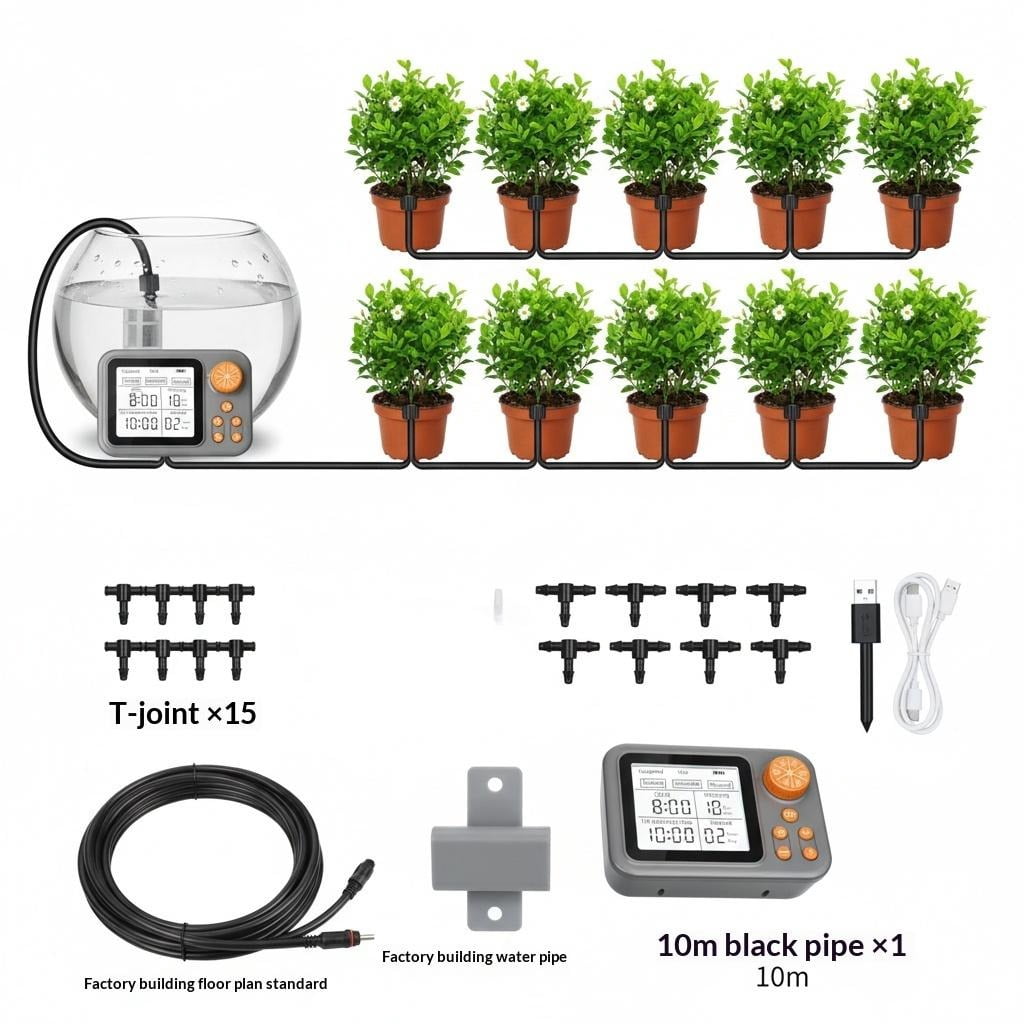 Smart Indoor Plant Watering System with Humidity Sensor, Automatic Drip Irrigation Kit for 10-15 Potted Plants, Self-Watering Device for Vacation & Daily Office/Garden Use.