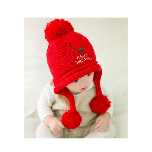 LABSERRON 1Pack Knit Hat for Toddlers Childrens Warm Hat Red Plush Material