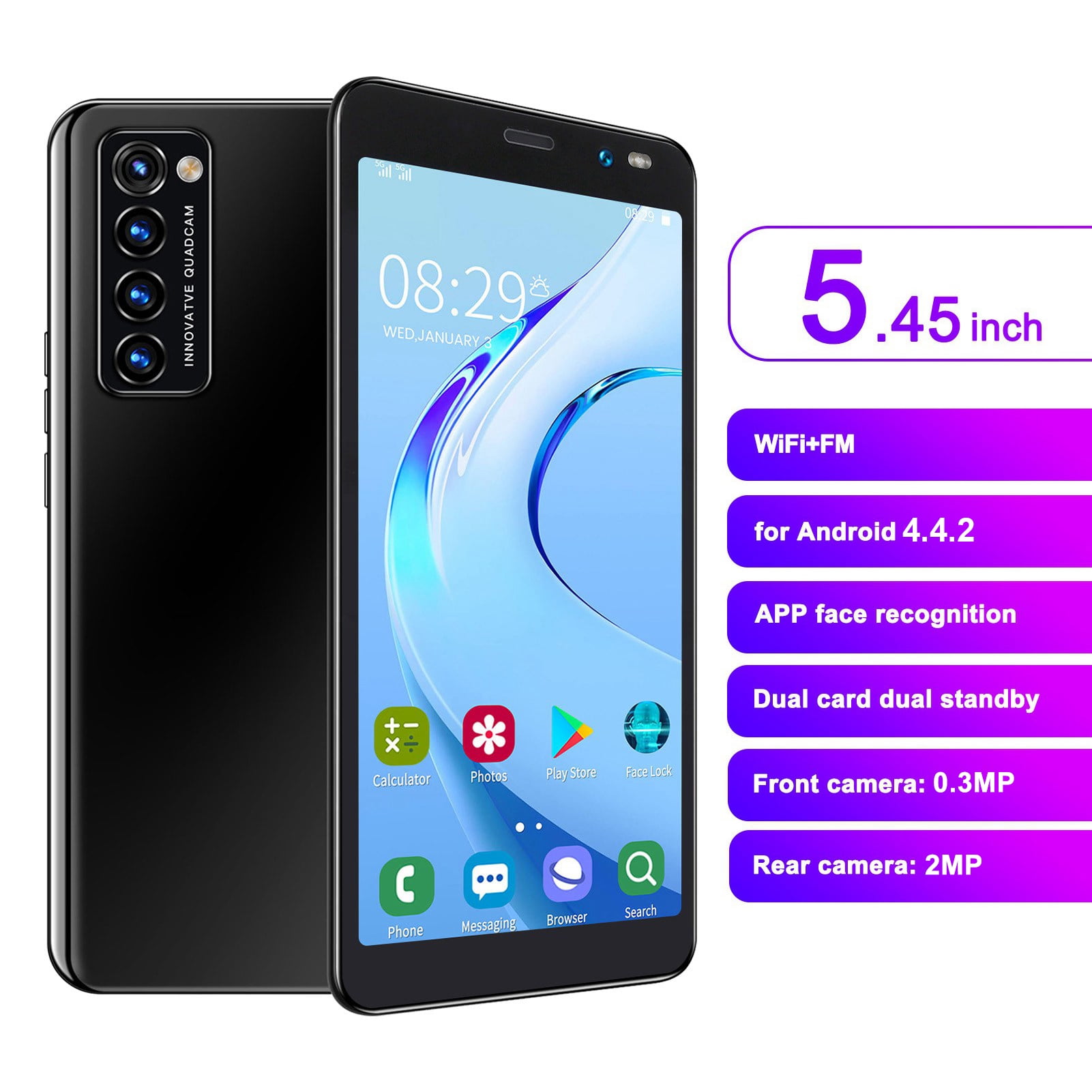 Smartphone Android, LANDVO Rino4 Pro Dual SIM Gezicht Vingerafdruk Ontgrendel Mobiele Telefoons Kleine 1 8G 128GB Extension 5.45in Mobiele Telefoon(green