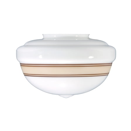 B&P Lamp®  12" Diameter - 7 1/2" Height - 6" Fitter Schoolhouse Style Opal Shade With Tan Band