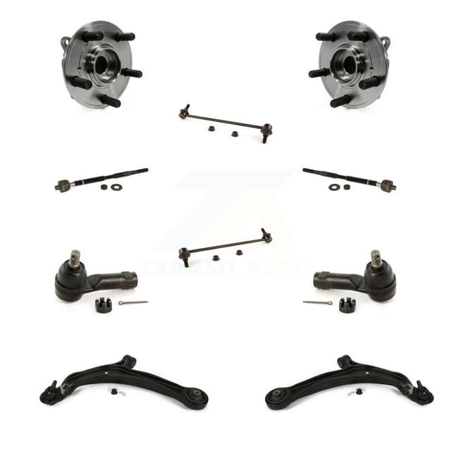 Transit Auto Front Hub Bearing Lower Control Arm with Ball Joint Outer Inner Tie Rod Sway Bar Stabilizer Link Kit (10Pc) for Car 2011-2017 Honda Odyssey - Left Right Side (Driver Passenger) K7T-109648