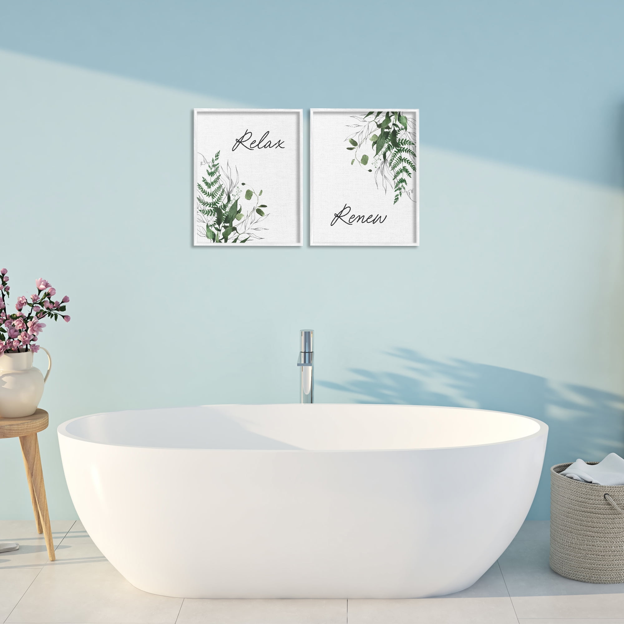 Relax Renew Botanical Leaves 2 Piece White Framed Giclee Art Set, design by Lettered and Lined