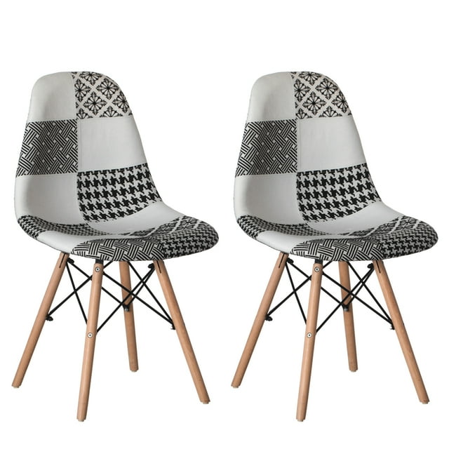 Fabulaxe Modern Fabric Patchwork Chair, Kitchen and Living Room, Set of 2