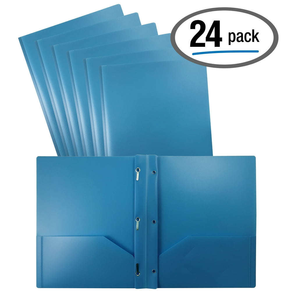 Better Office Products Light Blue Plastic 2 Pocket Folders with Prongs ...