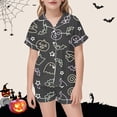 thumbnail image 2 of Weebloom Halloween Pajama Set For Toddler Girl Silk Satin Pumpkin Short Sleeve Button Up Tops And Shorts Summer Fall 2 Piece Set Pjs Sleepwear, 2 of 4