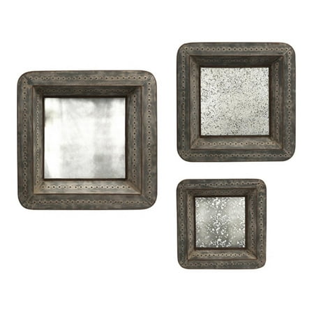 Set of 3 Ridgewood Dark Gray Patina Finish Mirrored Tray Wall Decorations
