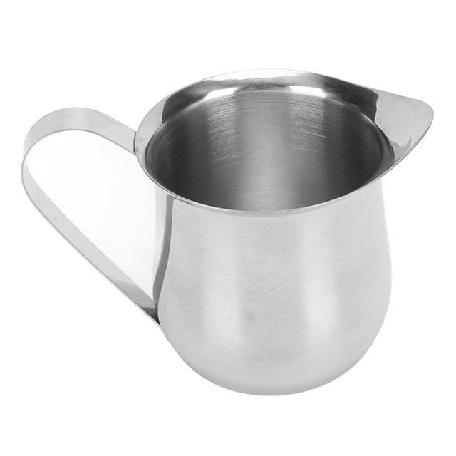 Jarra para espumar leche, jarra ergonómica de acero inoxidable para espumar leche, jarra humeante para café de 5oz
