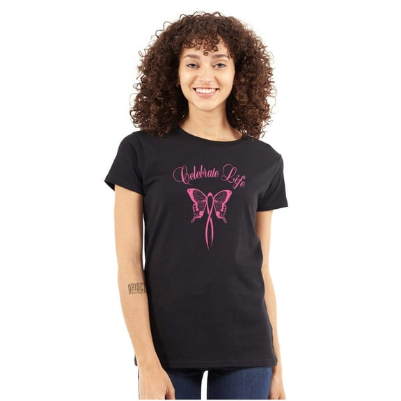 Celebrate Life Breast Cancer Support Womens Slim Fit Graphic Tee Brisco Brands S