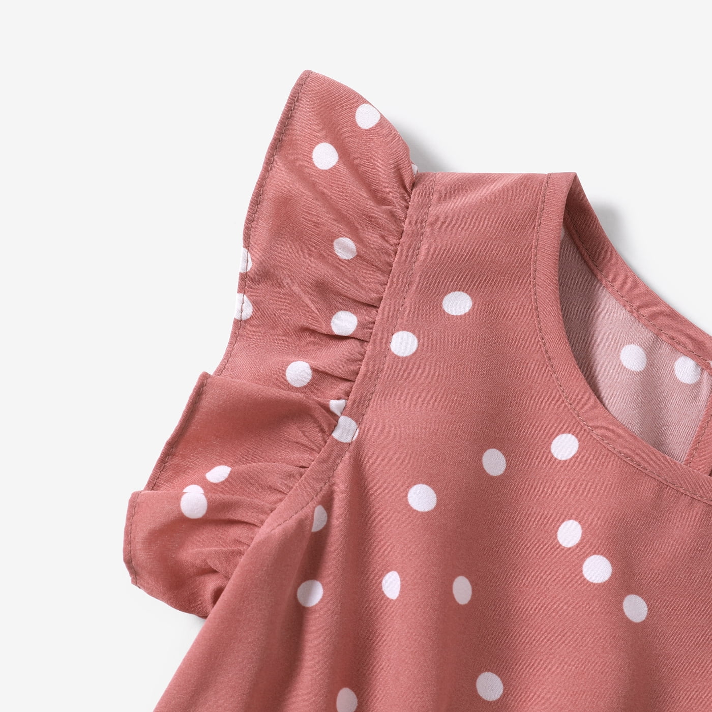 Dots Pink Dress for Women Mommy and Me Dresses V Neck Ruffle Flutter-sleeve Casual Dresses for Women and Girl Dress Family Matching Outfits, Women Dress