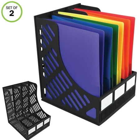 O-stand Tall Desktop Literature Racks - Evelots 3-Compartment File & Magazine Desktop Rack Holder Organizer, Set of 2