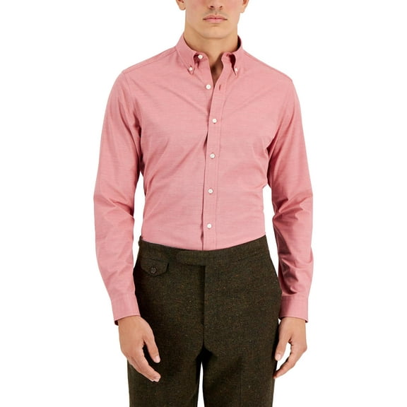 Club Room Mens Slim Fit 4 Way Stretch Solid Dress Shirt Red L