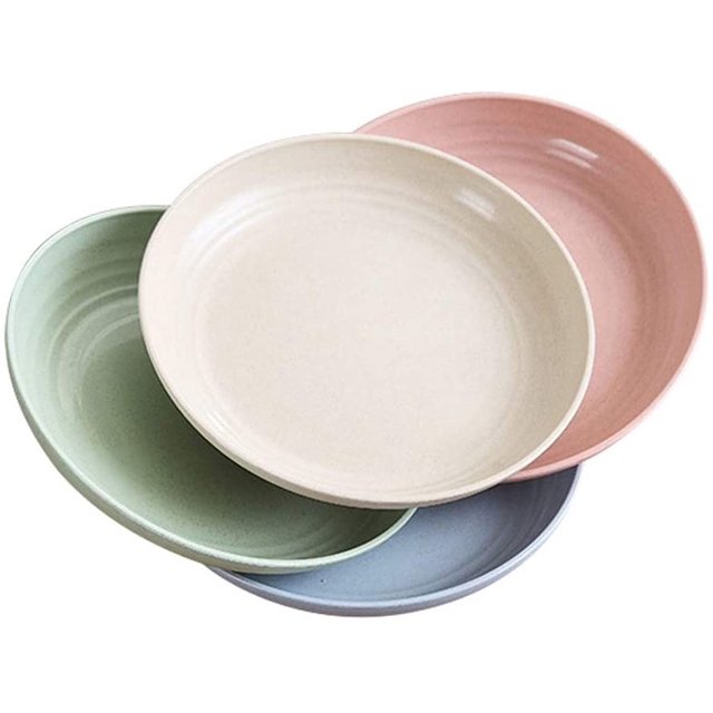 Platos de paja de trigo / 4 x 20 cm Platos de vajilla irrompibles saludables degradables para niños y adultos / Apto para microondas y lavavajillas | Platos llanos ligeros, sin BPA Xemadio MZQ-0446