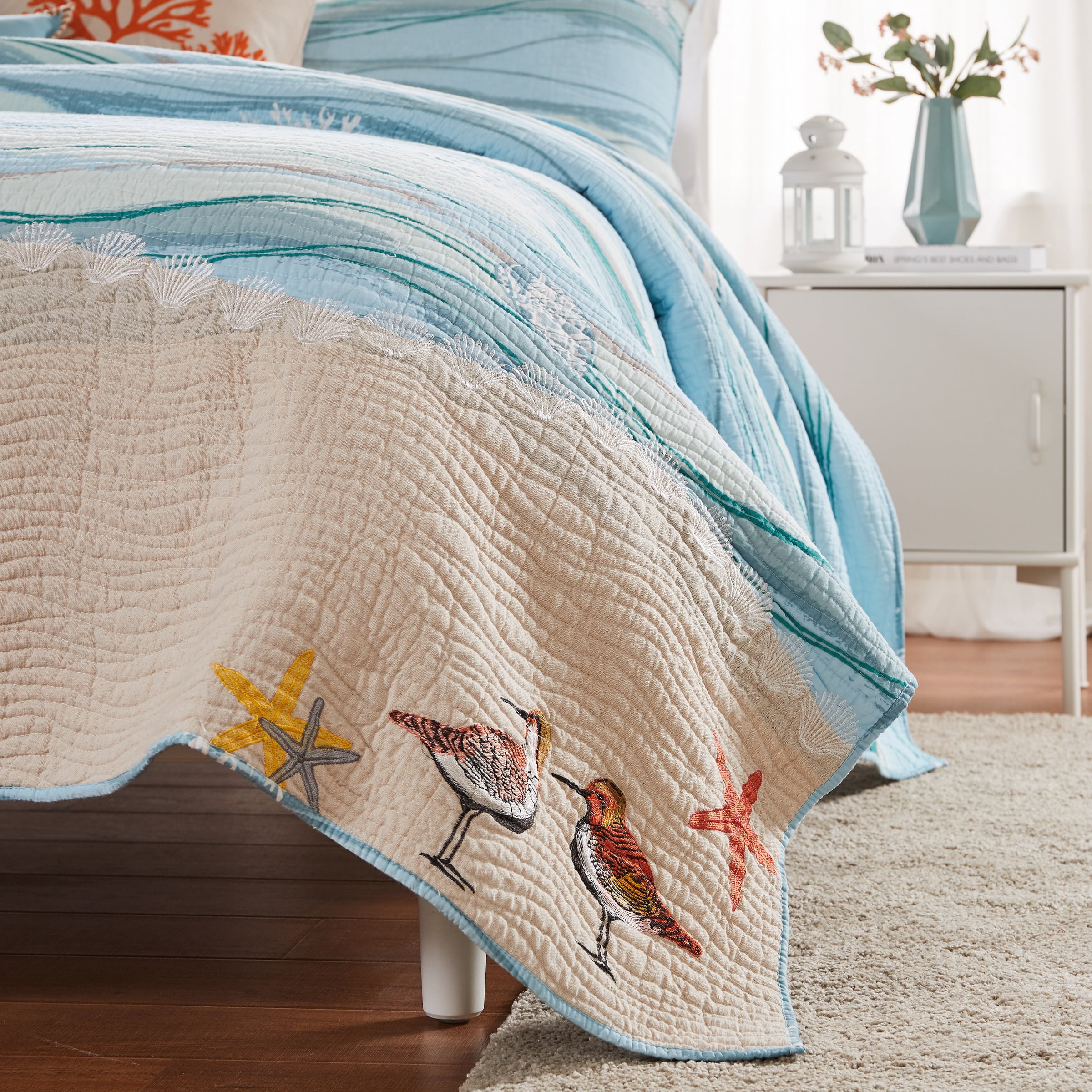 Greenland Home Fashions Maui Coastal Cotton Quilt Set w/ Bonus Pillows, 5-Piece King/Cal King