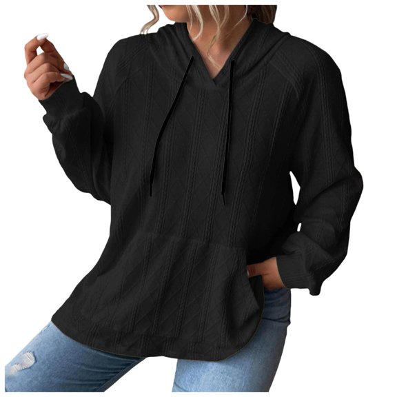 kpoplk Women Oversized Hoodies Pullover Hooded Sweatshirt Casual Long Sleeve Tops Sweater Fall Winter Fashion 2024(Black,XXL)