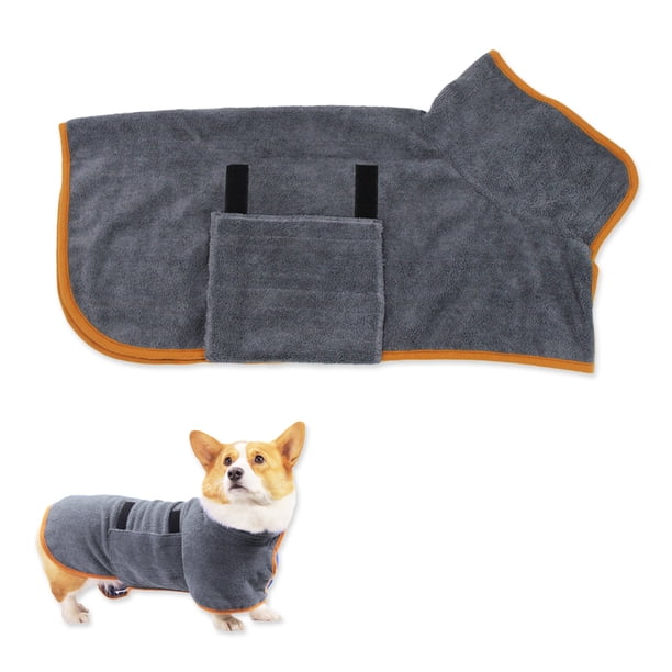 Toalla de baño para abrigo de secado para perros, material de microfibra, bata de baño para perros súper absorbente de secado rápido, absorción de humedad de secado rápido para mascotas con cuello y