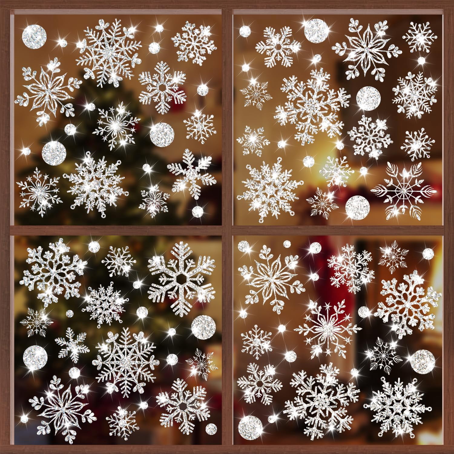 ​Glitter Snowflake Window Stickers 186PCS Christmas Sparkling Snowflake Window Clings Winter Wonderland Decorations Farmhouse Rustic Xmas Snowflake Decorations for Home School Christmas Party