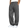 thumbnail image 2 of Vmberlty Men Wide Leg Pants Men's Solid Color Casual Sweatpants Adjustable Drawstring Elastic Waist Pockets Design Casual Fashion Long Trousers, 2 of 6