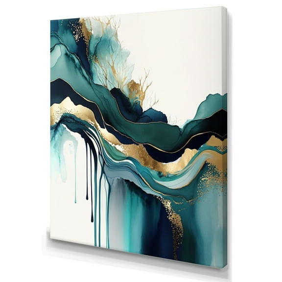 Designart Teal And Gold Abstract Expression IV Canvas Wall Art