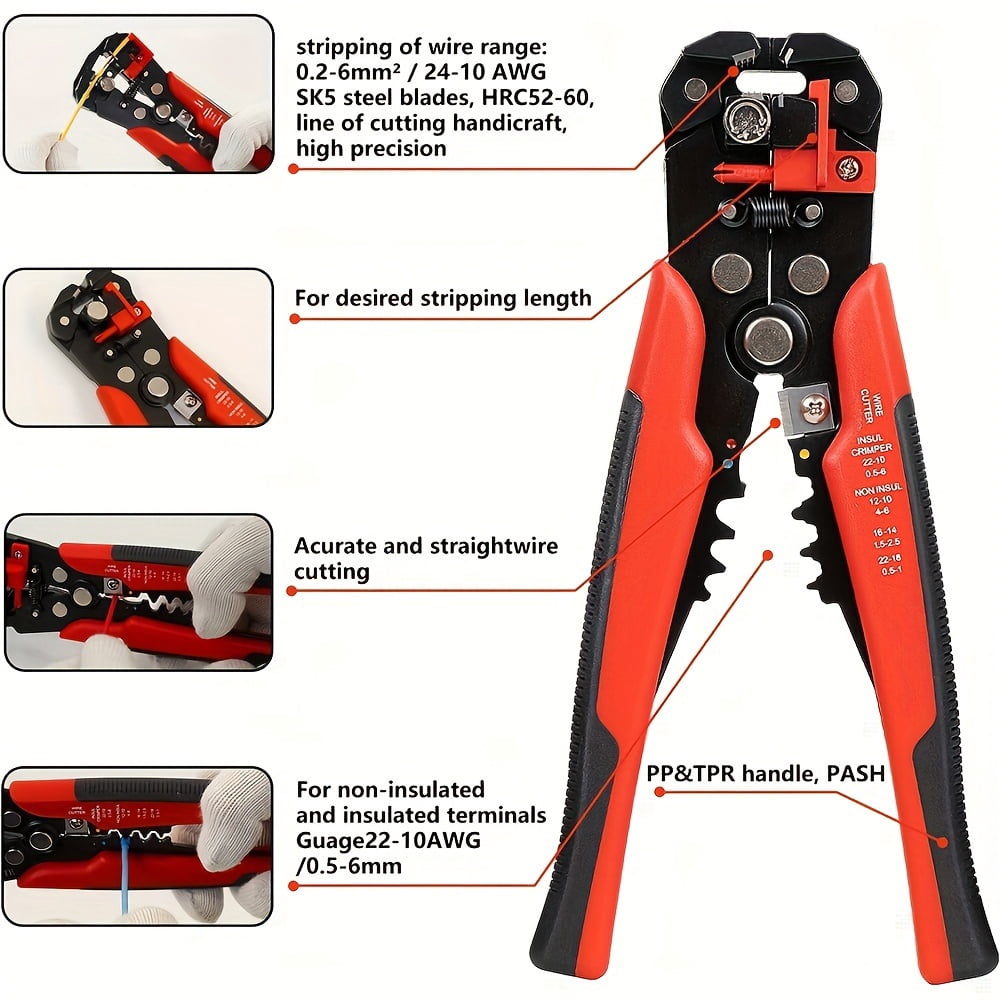 BAOLE Heavy-duty automatic wire stripper - Electrical grade fast wire stripping tool Anti-slip and rust-proof 0.2-6mm² fully compatible
