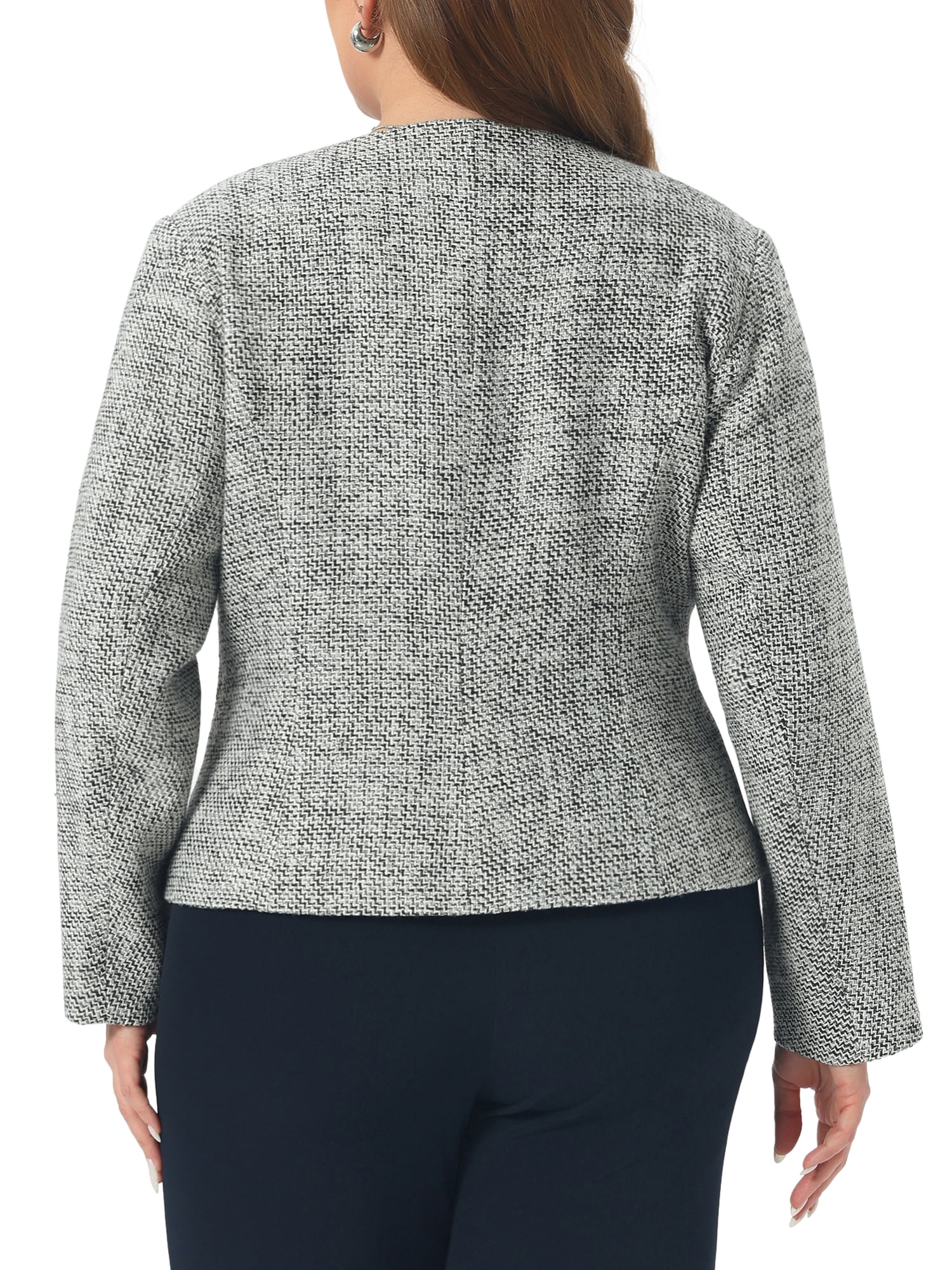 DARING DIVA Women's Plus Size Blazer Collarless Long Sleeve Open Front Jacket 4X Black White