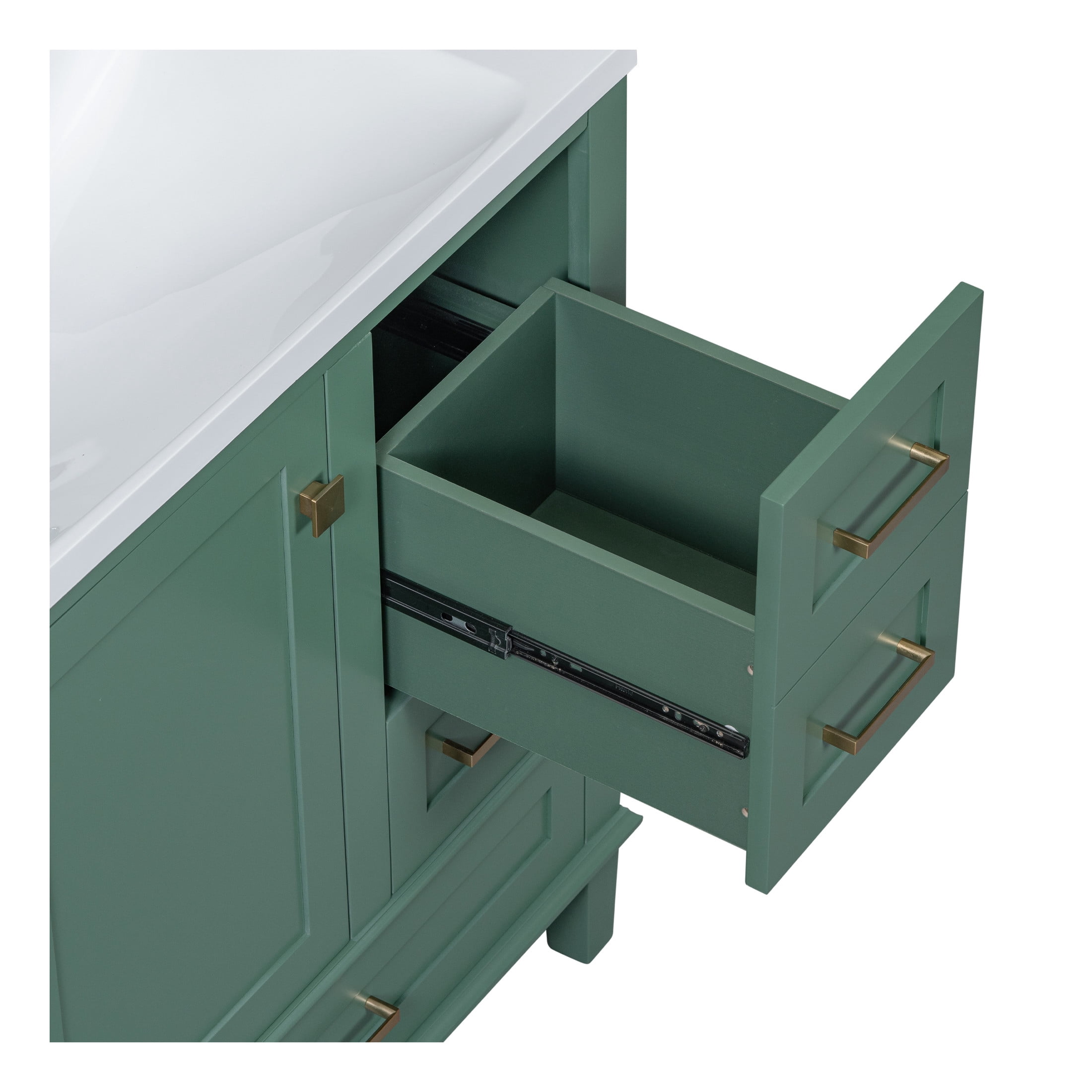 Nyveth Modern Bathroom Vanity with Ceramic Sink, Shelves, Drawers, Wood, Green