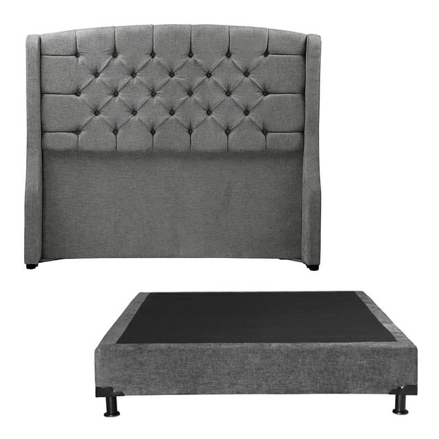 Box Base Cama Matrimonial + Cabecera Sitka Gris Oscuro