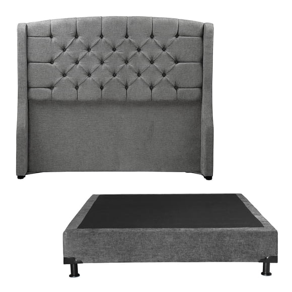 Box Base Cama Matrimonial + Cabecera Sitka Gris Oscuro