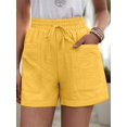 thumbnail image 4 of Women Comfy Drawstring Casual Elastic Waist Pure Color Shorts with Pockets Yellow L, 4 of 8