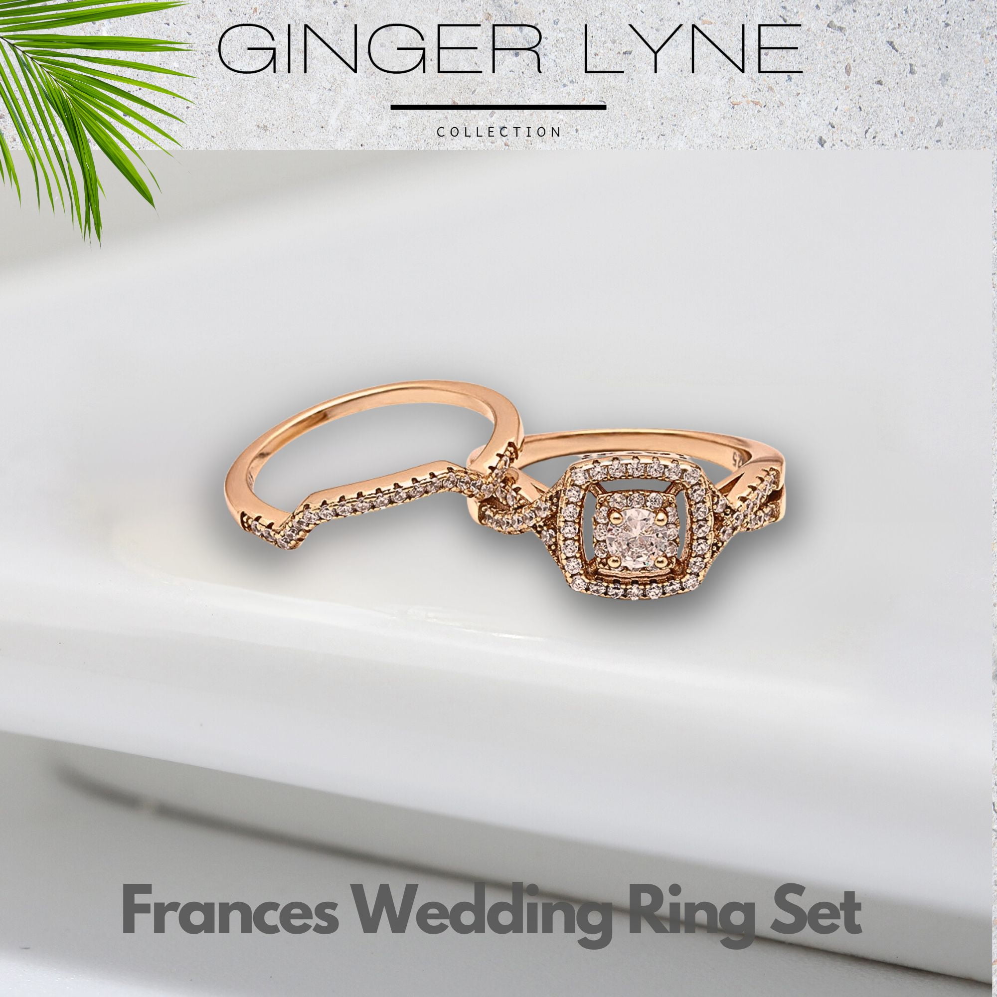Bridal Set for Women Halo CZ Plated Gold Engagement Rings Ginger Lyne Collection