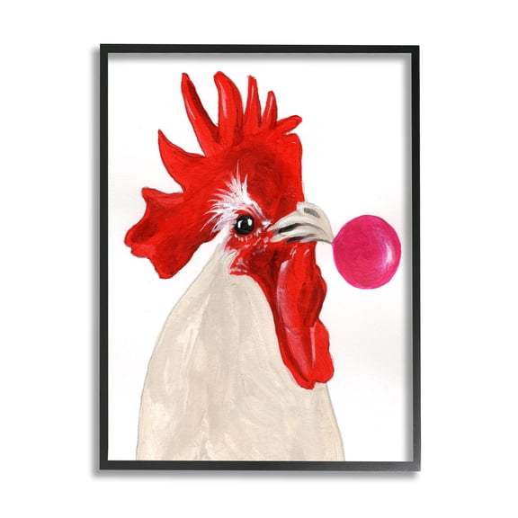 Stupell Industries Rooster Blowing Bubblegum Animals & Insects Painting Black Framed Art Print Wall Art, 11 x 14