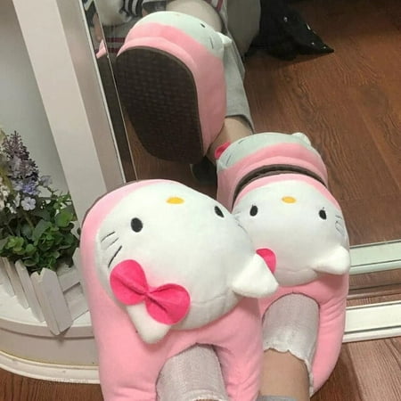 

Sanrio Hello Kitty Big Head Home Cotton Shoes Women Cartoon Plush Kawaii Flat Shoes Y2k Pink Fuzzy Slippers Luxury Design Shoes