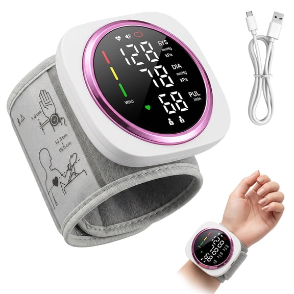 VROVIRE Wrist Blood Pressure Monitor, Rechargeable Automatic BP Machine for Home Use, Voice Broadcast, Large Display, 2 Users x 99 Memory, Purple