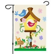 Spring Garden Flag,Hello Spring Flag Double Sided Welcome Burlap Seasonal House and Bird Spring House Flags 12x18 Inch Summer Yard Signs Outdoor Decor for Homes,Gardens,Patio or Lawn