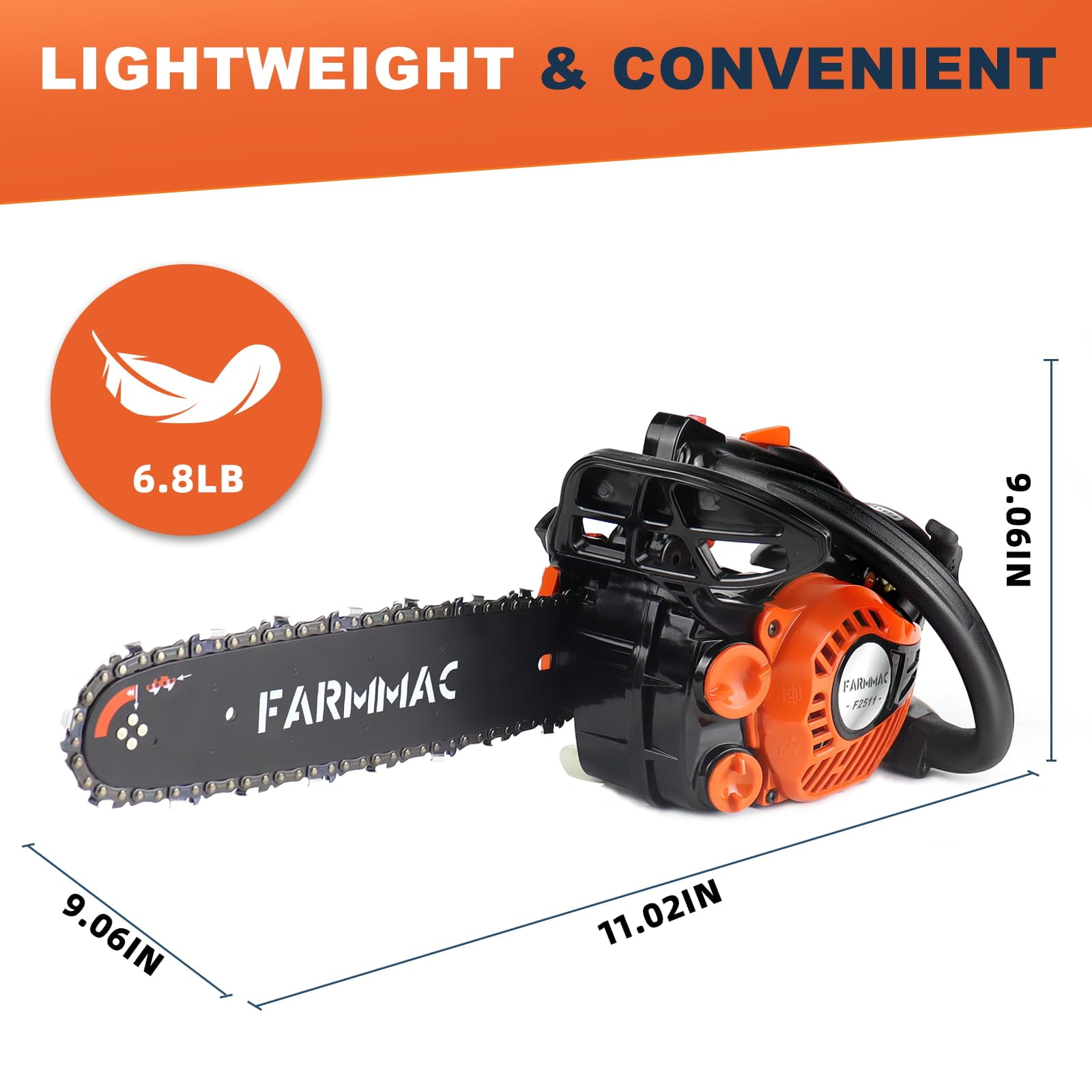 Gas Chainsaw 12'' 2-Stroke 25CC Cordless Chainsaw for Farm, Garden, Ranch, Cutting Wood/Firewood