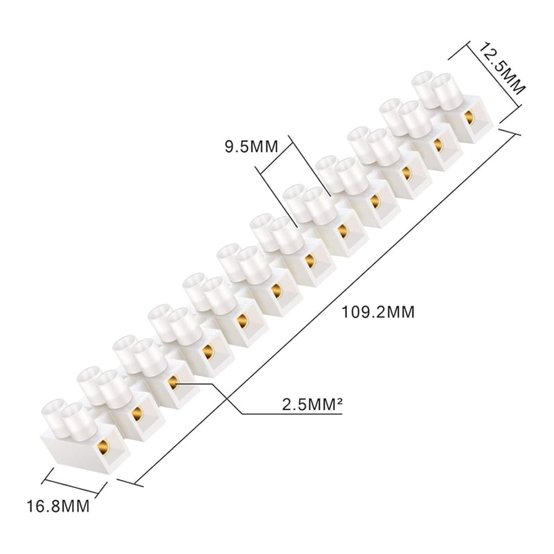HOT 50Pcs Terminal Block White Screw Connector Dual Row Electric Barrier 12-Position Strip,10A 380 V