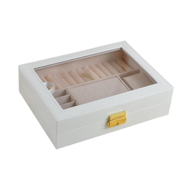 Organizador de vitrinas de joyería de una sola capa de gran capacidad de ahorro de espacio para mujeres múltiples múltiples de 23x17x6cm PU cuero