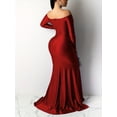 thumbnail image 4 of Elegant Red Off-Shoulder Satin Evening Dress - Sexy & Chic Long Sleeve Party Gown with Side Split, 4 of 6