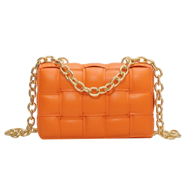 Bolso pequeño tejido de moda popular, bolso cuadrado pequeño simple Naranja
