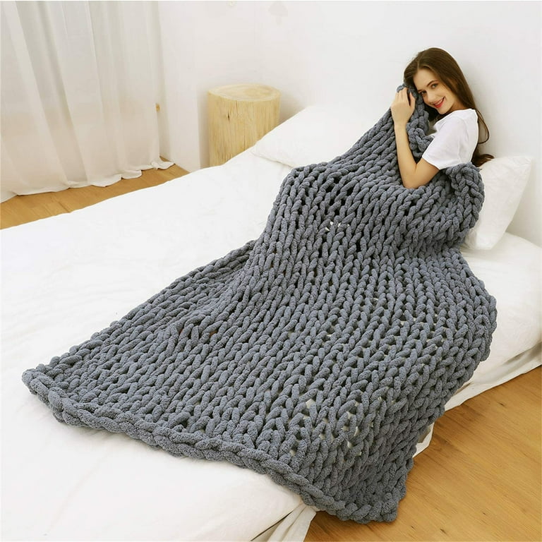 Chunky Knit Blanket Cozy Chenille Throws Warm Soft Handmade Knitted Throw Blankets for Couch Bed Sofa Chair Boho Home Decor Machine Washable Dark Gray 51x67 Inch Walmart