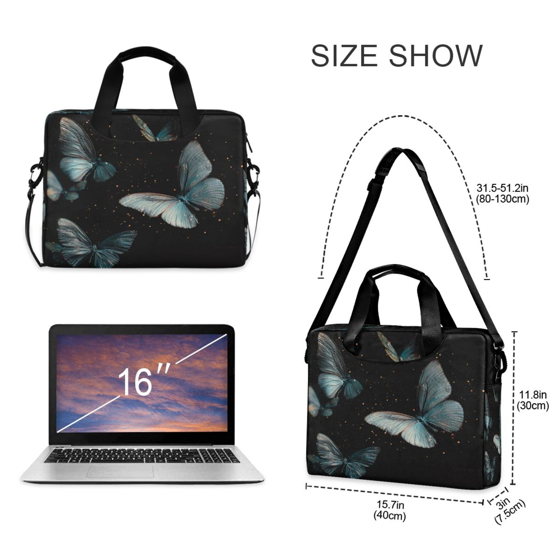 Laptop Bag Laptop Briefcase 15.7 x 3 x 11.8 Inches Laptop Bag Briefcases Laptop Storage Travel Laptop Bag Work Laptop Bag Blue Butterfly